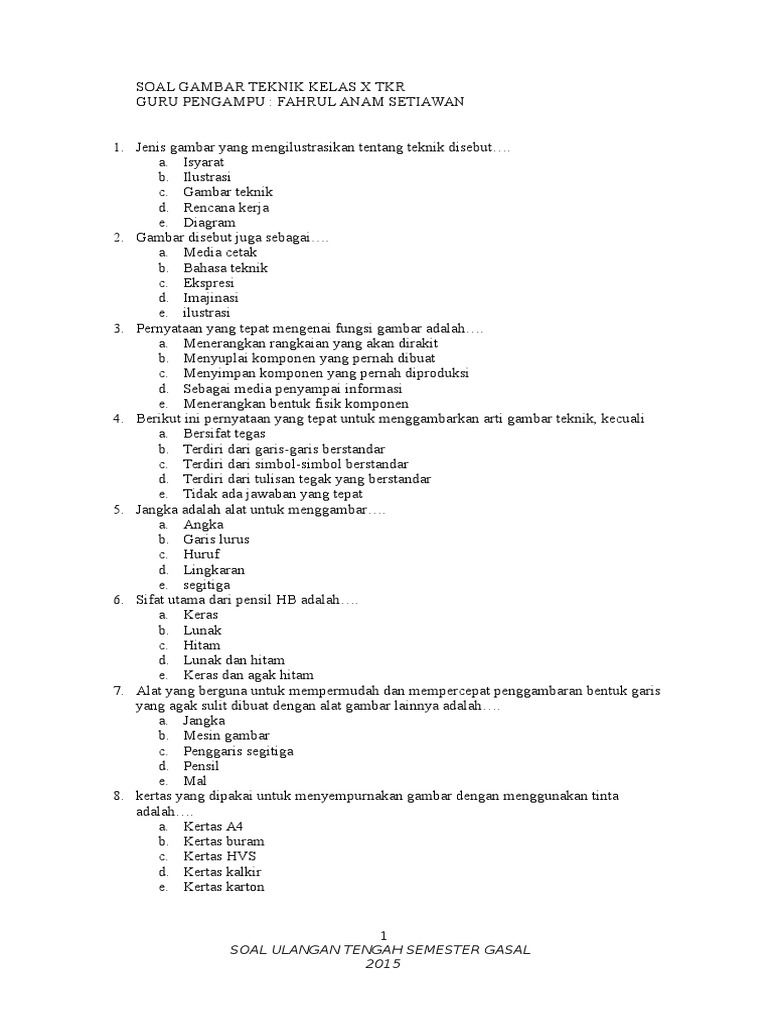 Detail Soal Gambar Teknik Kelas 10 Beserta Jawabannya Nomer 2