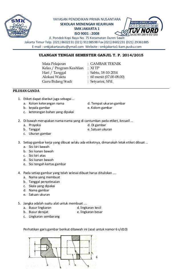 Detail Soal Gambar Teknik Kelas 10 Beserta Jawabannya Nomer 8