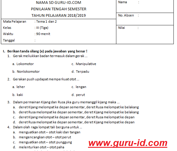 Detail Soal Ulangan Beserta Gambar Pjok Kelas 2 Nomer 53