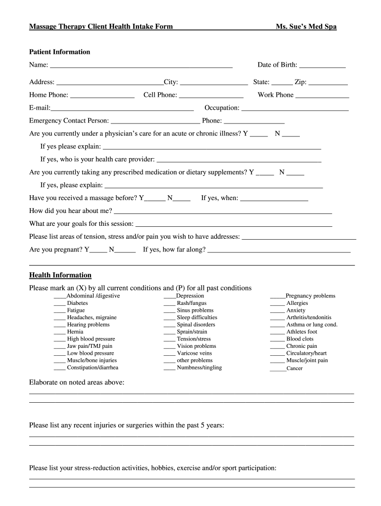 Spa Client Intake Form Template - KibrisPDR