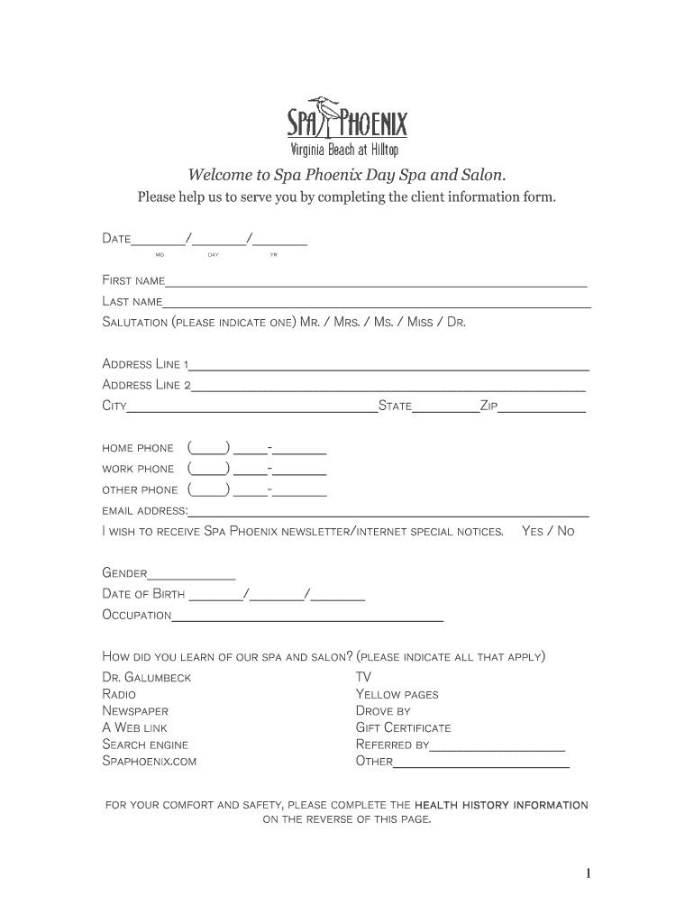 Detail Spa Client Intake Form Template Nomer 2