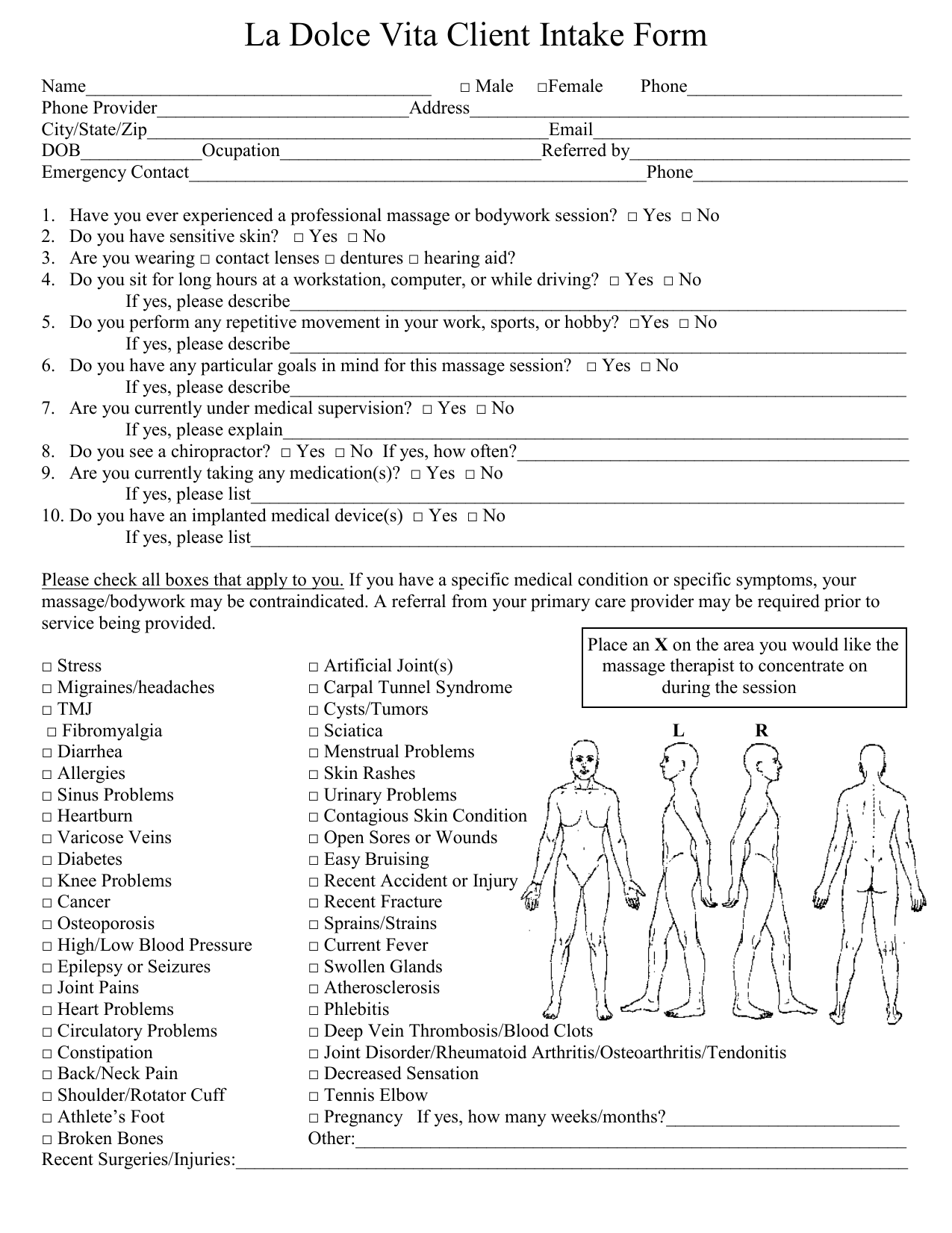 Detail Spa Client Intake Form Template Nomer 19