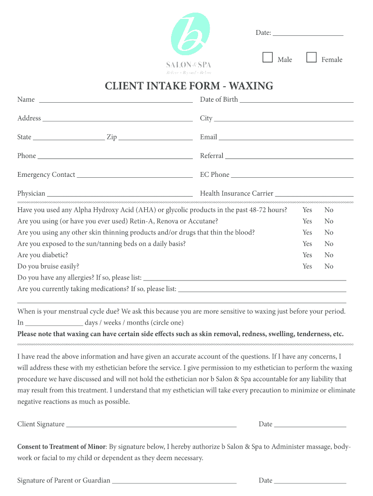 Detail Spa Client Intake Form Template Nomer 20