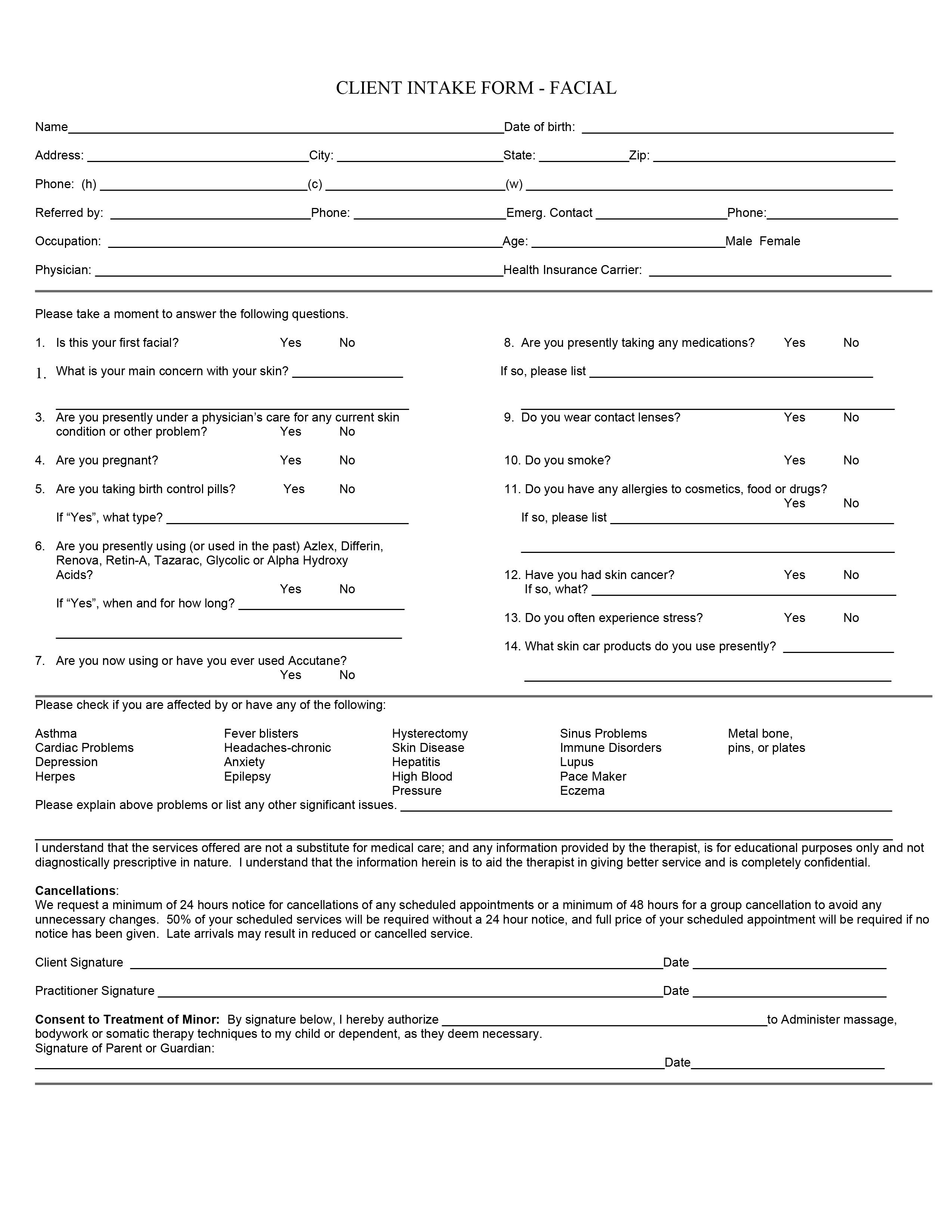 Detail Spa Client Intake Form Template Nomer 21