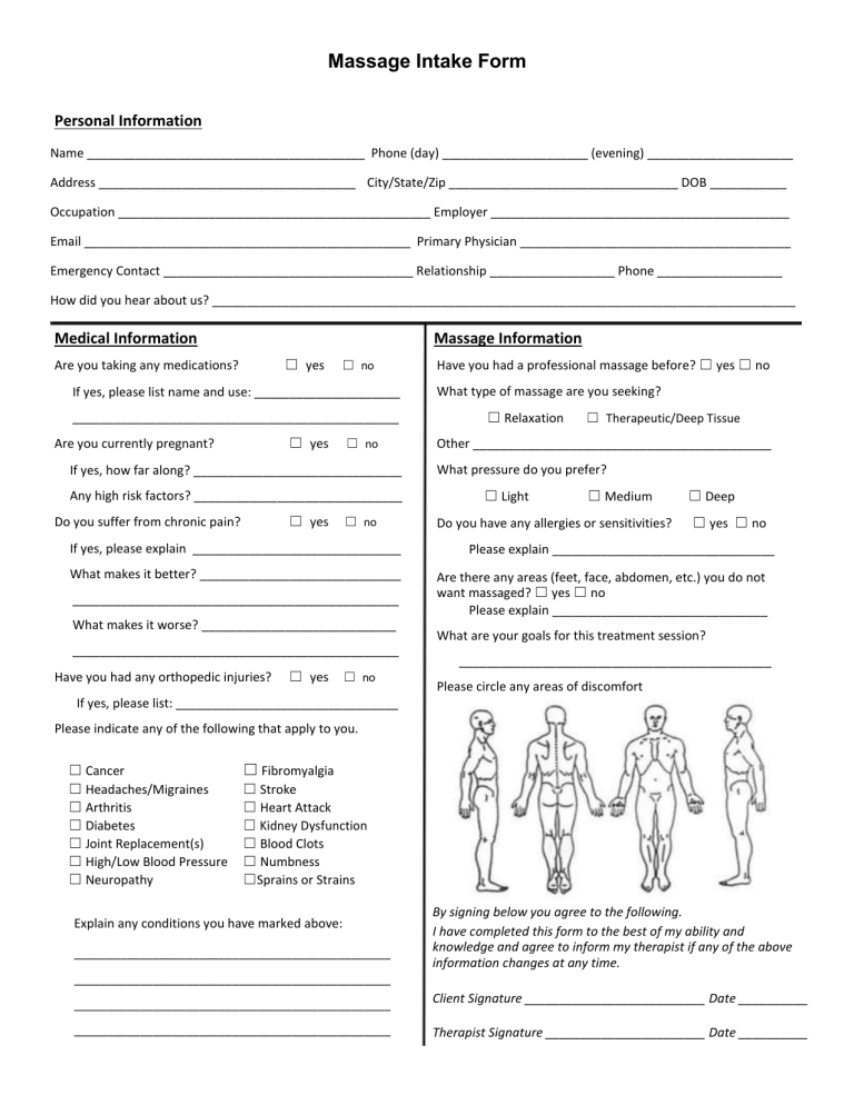 Detail Spa Client Intake Form Template Nomer 23