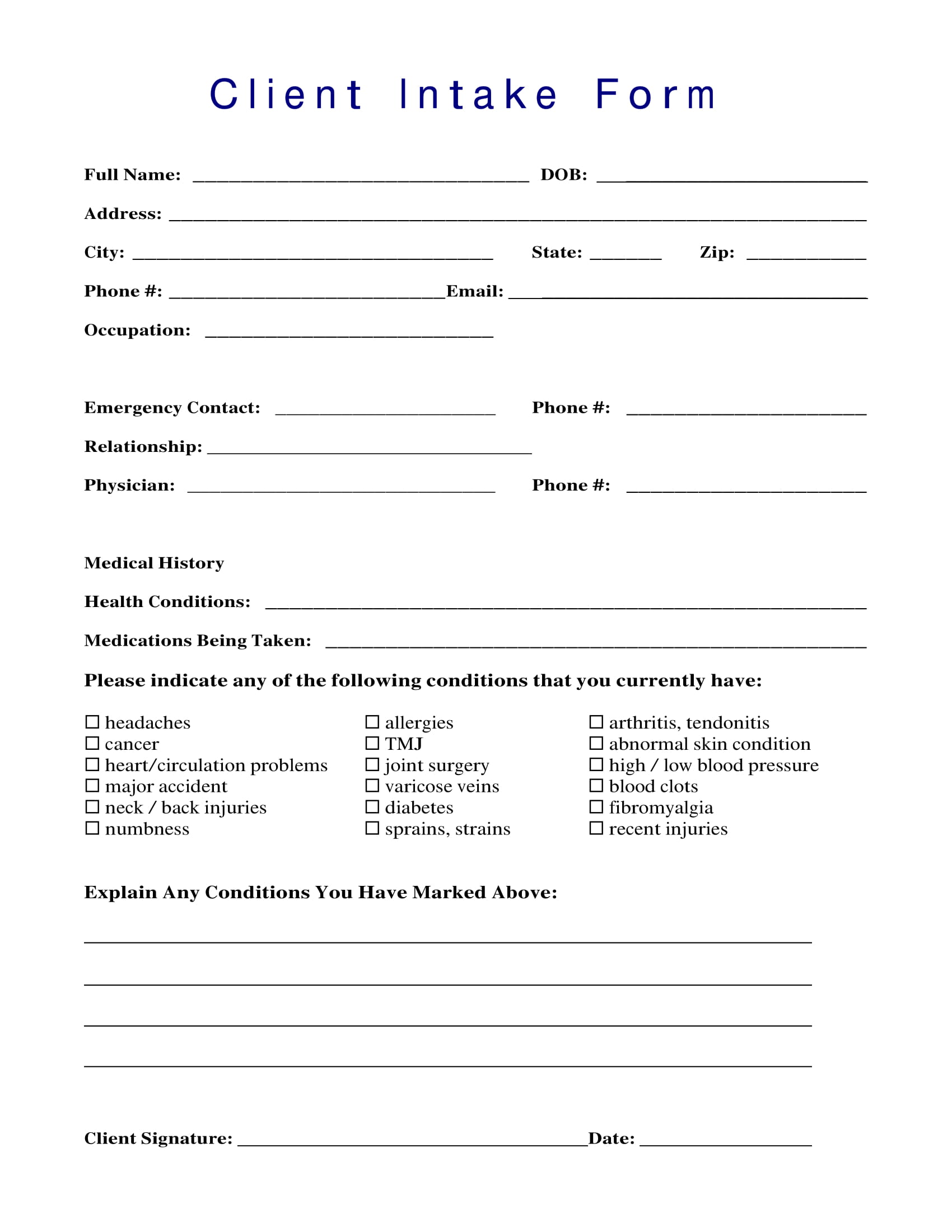 Detail Spa Client Intake Form Template Nomer 5