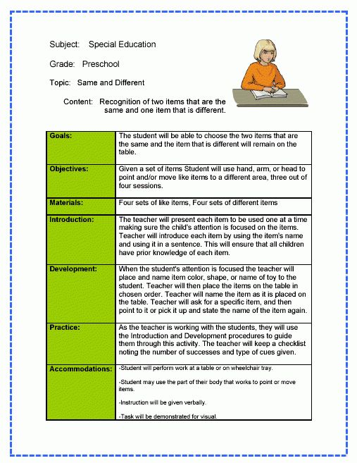 Special Needs Lesson Plan Template - KibrisPDR