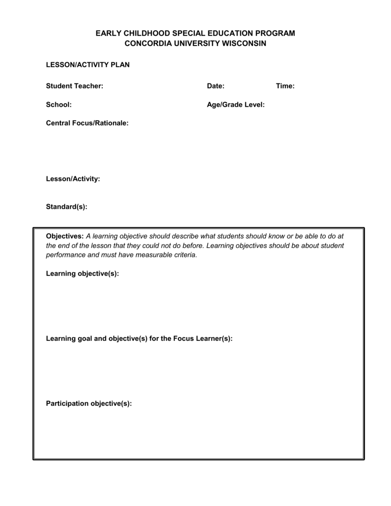 Detail Special Needs Lesson Plan Template Nomer 38