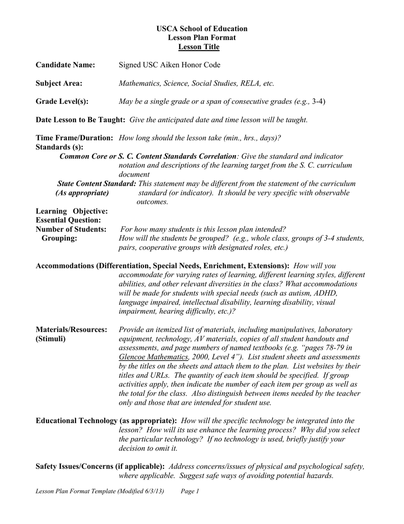 Detail Special Needs Lesson Plan Template Nomer 46