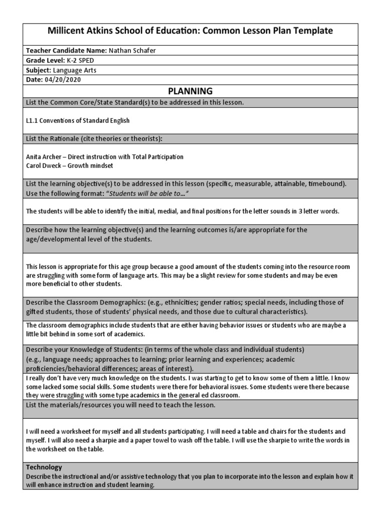 Detail Special Needs Lesson Plan Template Nomer 48