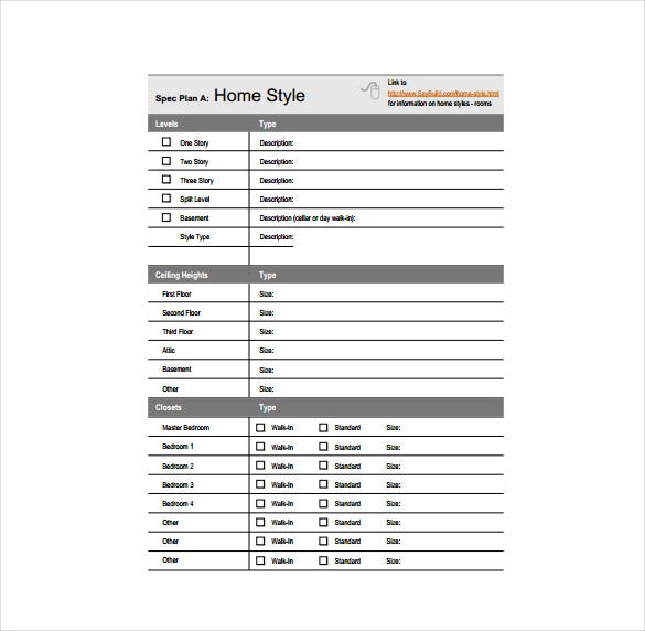 Detail Specification Sheet Template Nomer 8
