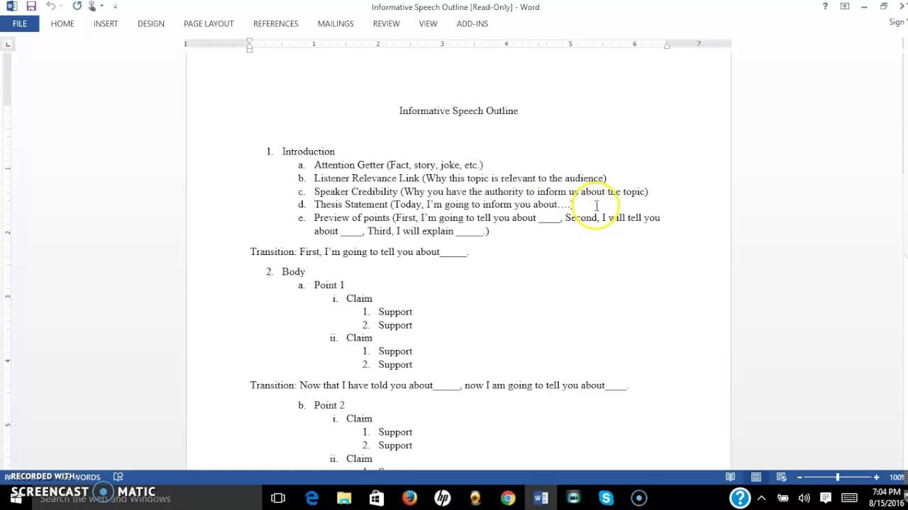 Detail Speech Outline Template Nomer 20