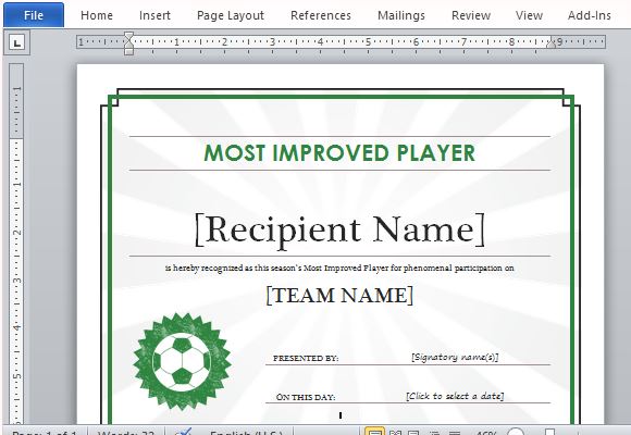 Detail Sports Award Certificate Template Word Nomer 5