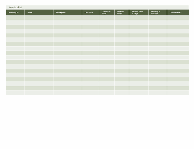 Detail Stock List Template Nomer 2