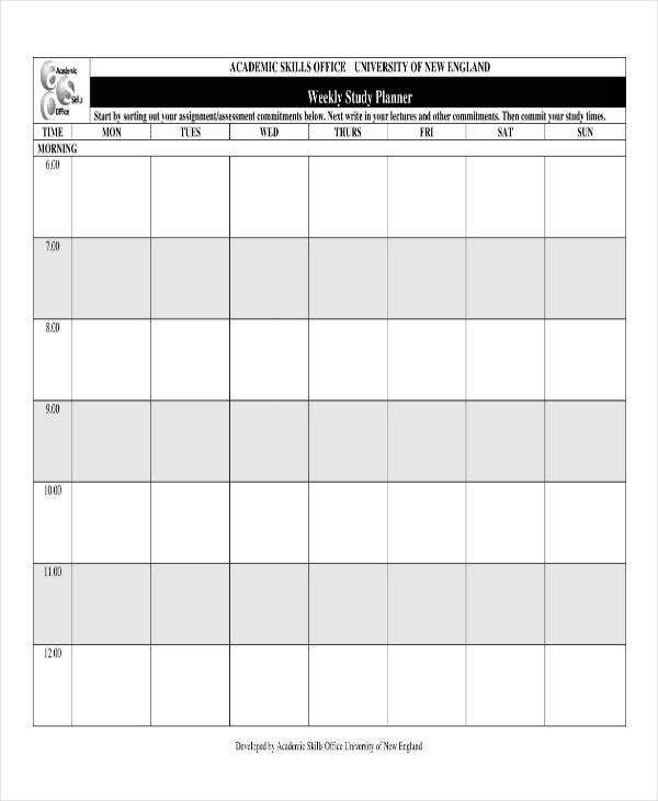 Detail Study Plan Template Nomer 13