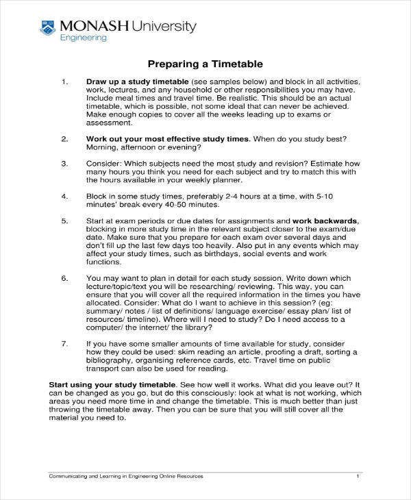 Detail Study Plan Template Nomer 38