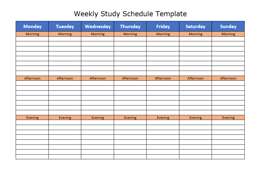 Detail Study Schedule Template Nomer 2