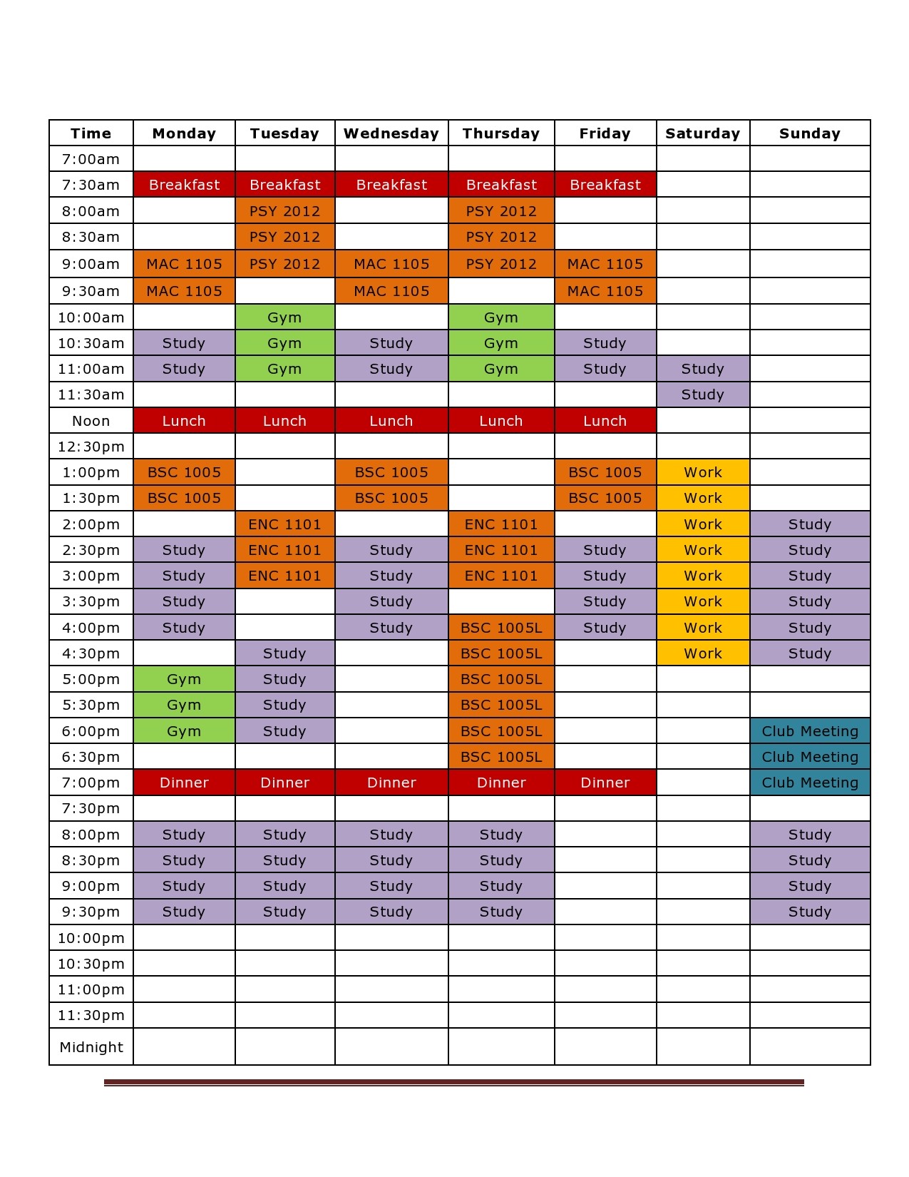 Detail Study Schedule Template Nomer 26