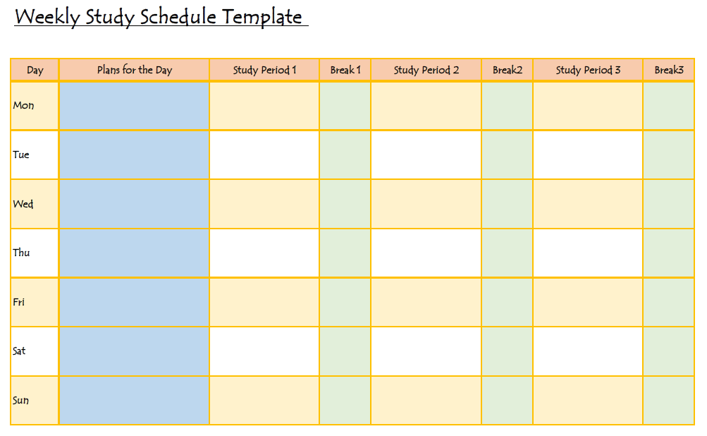 Detail Study Schedule Template Nomer 37
