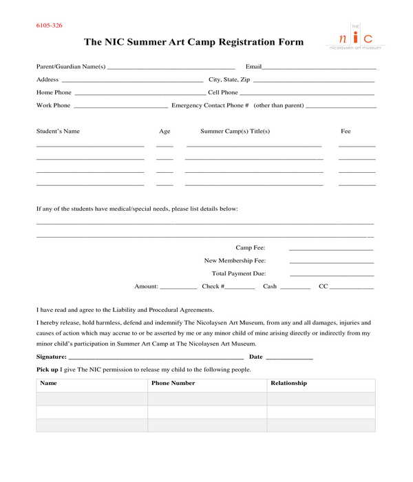 Detail Summer Camp Registration Form Template Nomer 11