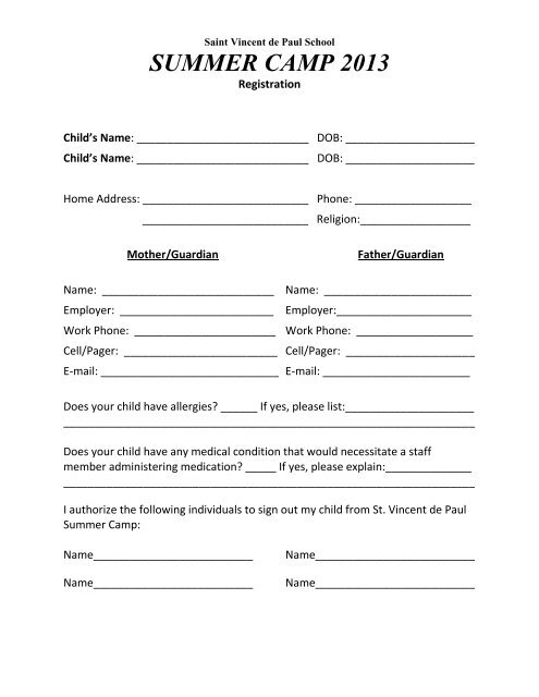 Detail Summer Camp Registration Form Template Nomer 17