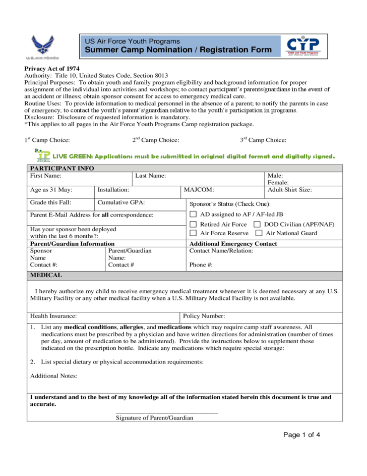 Detail Summer Camp Registration Form Template Nomer 43