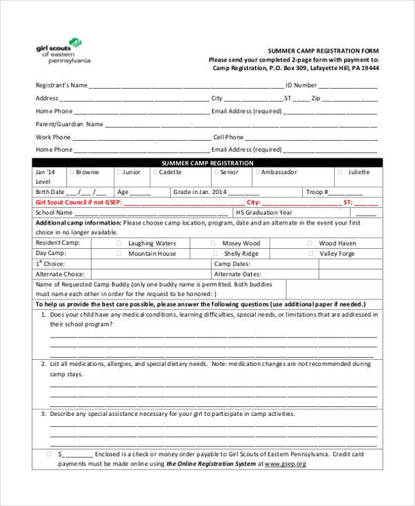 Detail Summer Camp Registration Form Template Nomer 8