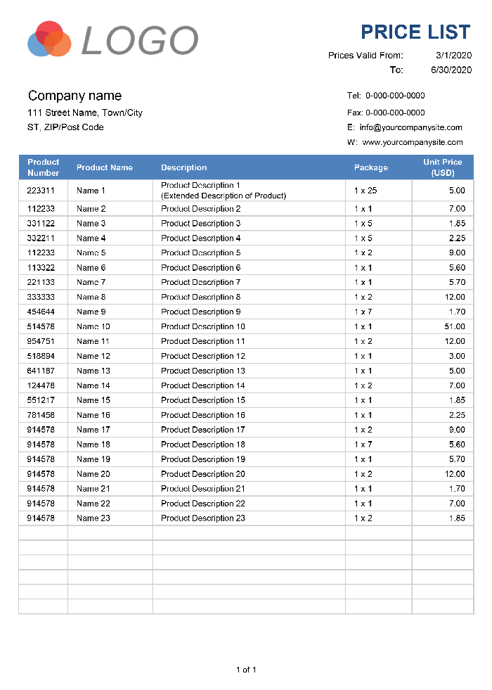 Detail Supplier Price List Template Excel Koleksi Nomer 3