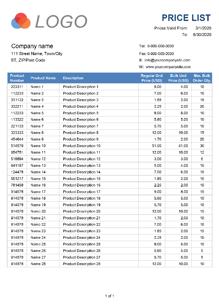 Detail Supplier Price List Template Excel Nomer 4