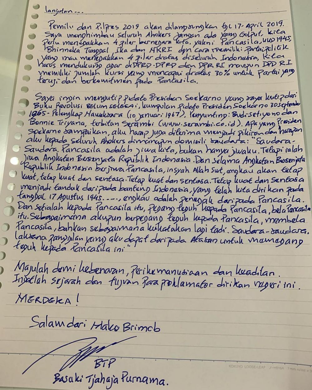 Detail Surat Ahok Untuk Pendukungnya Nomer 11