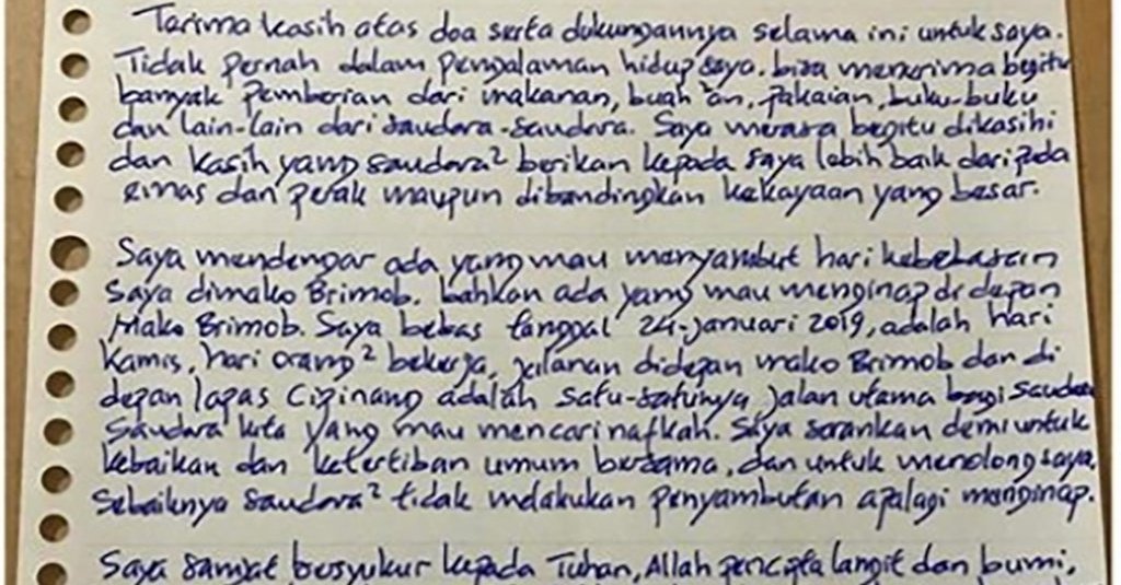 Detail Surat Ahok Untuk Pendukungnya Nomer 17