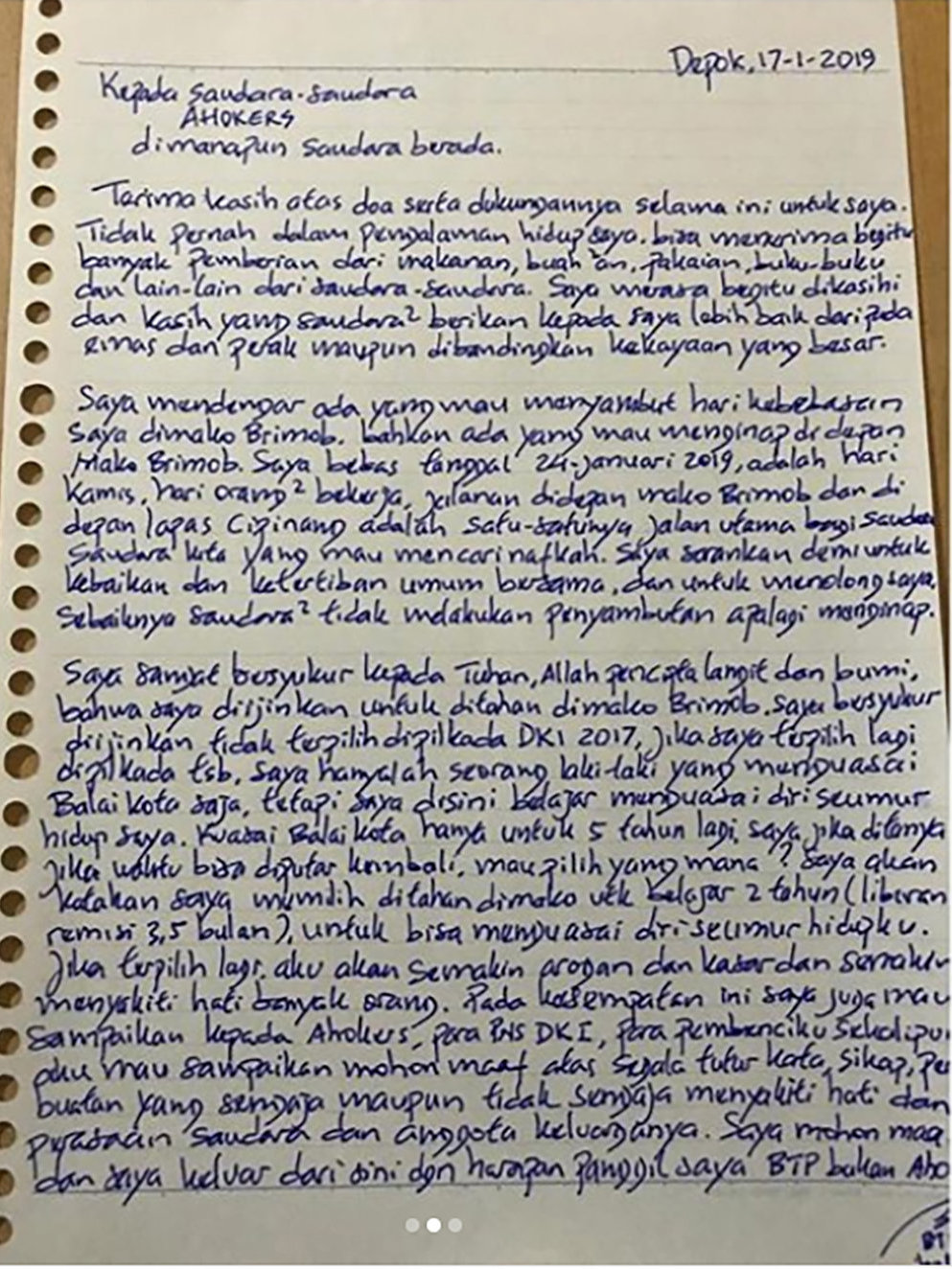 Detail Surat Ahok Untuk Pendukungnya Nomer 8