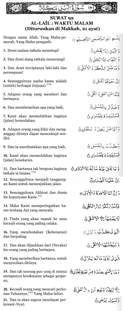 Detail Surat Al Lail Beserta Artinya Nomer 2