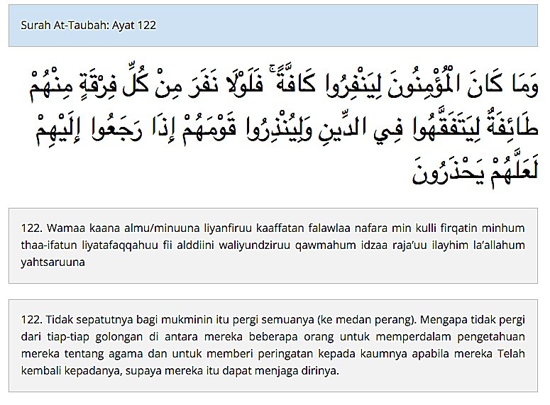 Detail Surat At Taubah Ayat 122 Beserta Terjemahannya Nomer 2