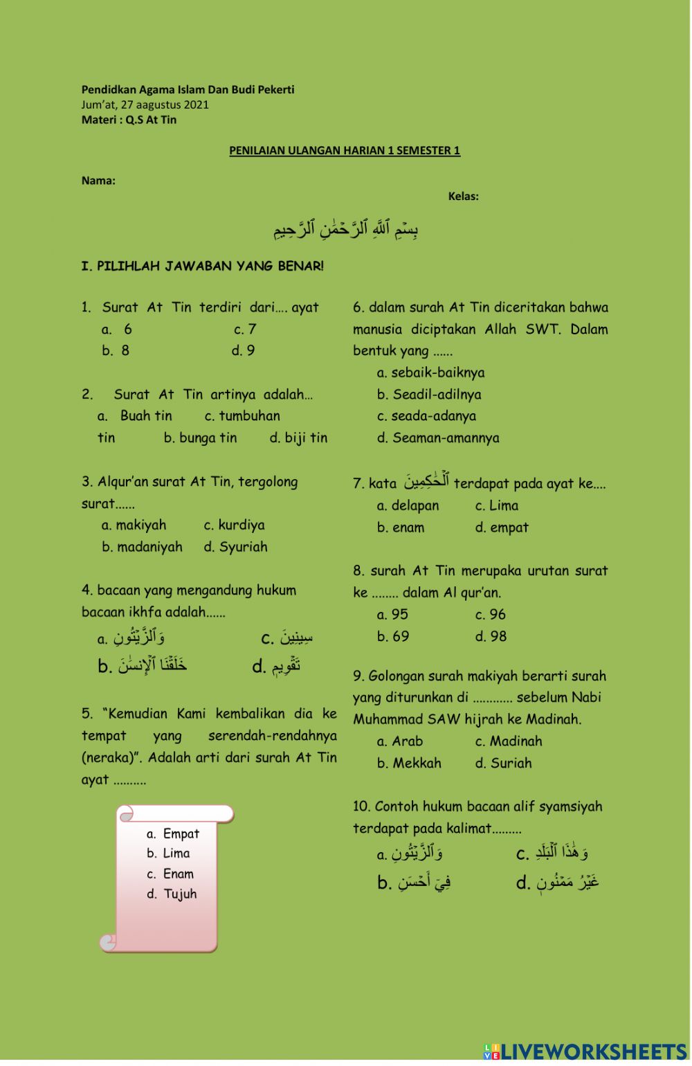 Detail Surat At Tin Tajwid Dan Artinya Nomer 38