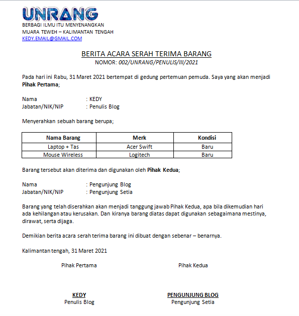 Detail Surat Berita Acara Nomer 22