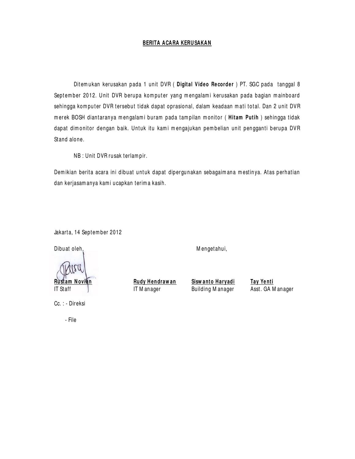 Detail Surat Berita Acara Nomer 40