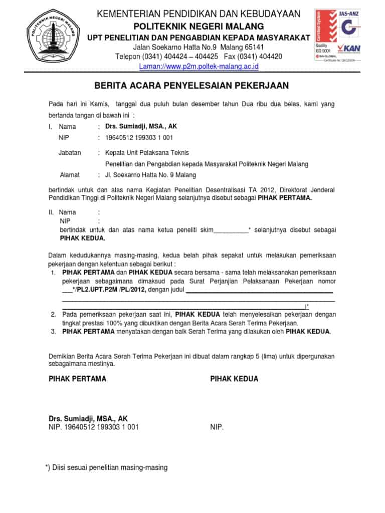 Detail Surat Berita Acara Nomer 6