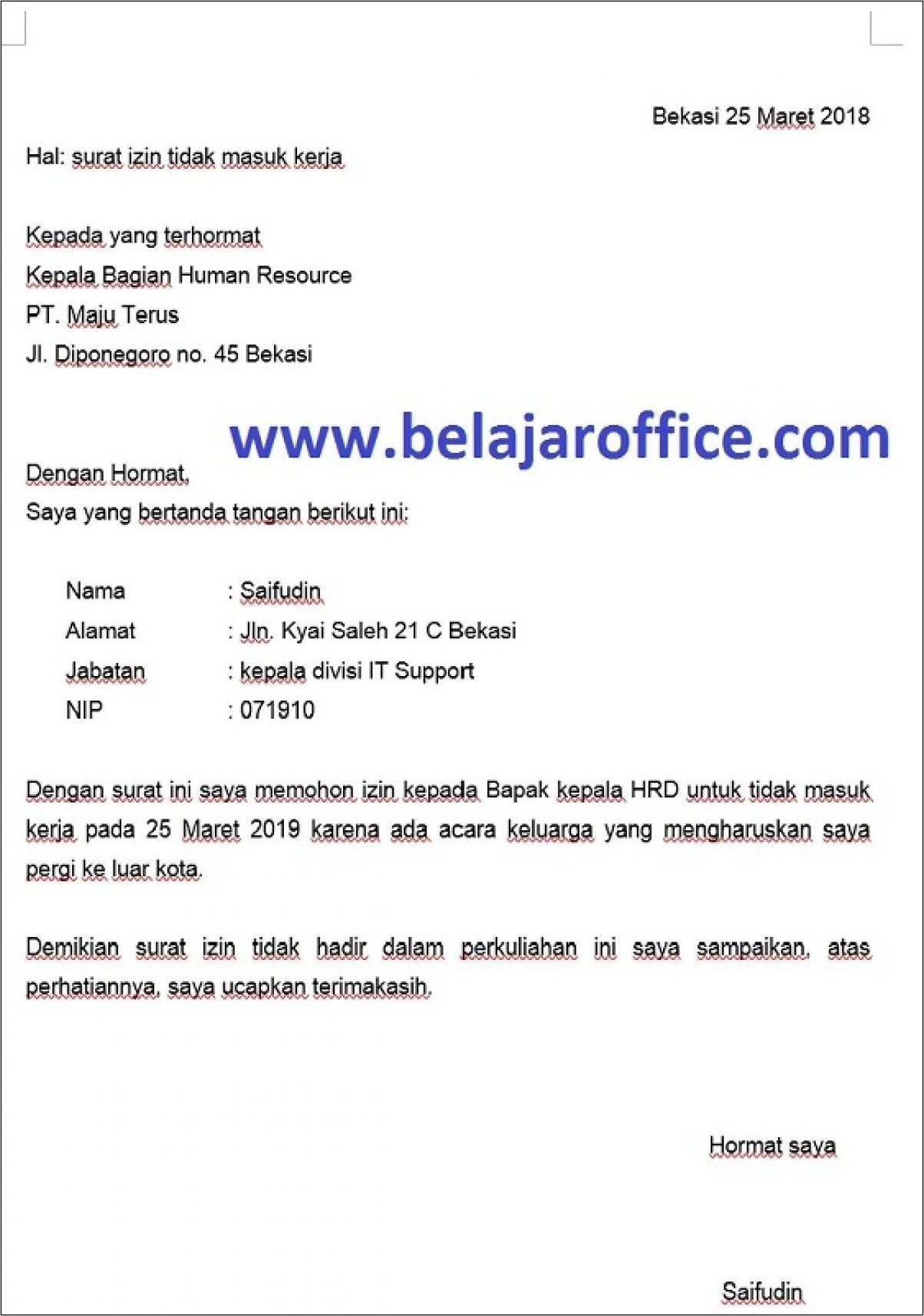 Detail Surat Izin Dalam Bahasa Arab Nomer 25