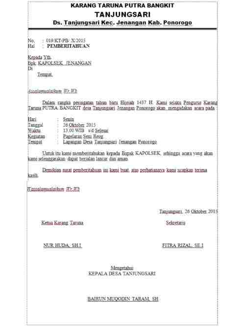 Detail Surat Izin Mengadakan Acara Nomer 22