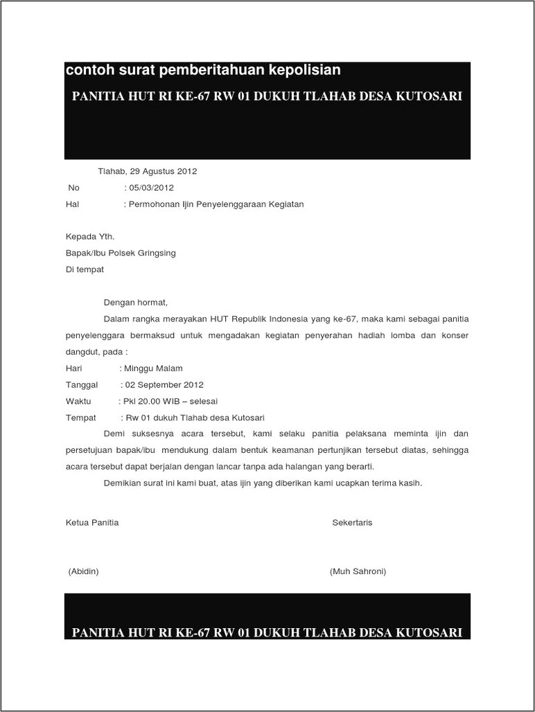 Detail Surat Izin Mengadakan Acara Nomer 37