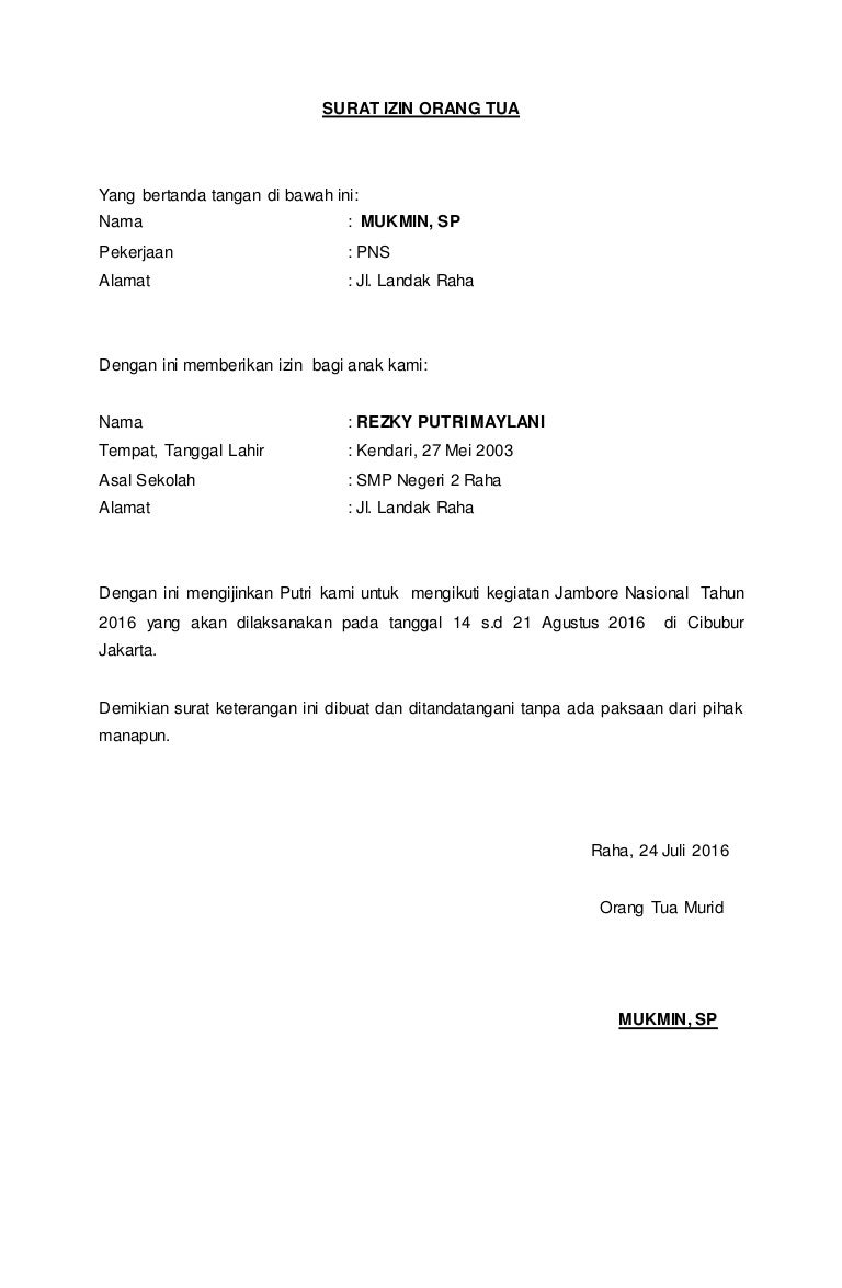 Detail Surat Izin Orang Tua Untuk Kegiatan Nomer 2