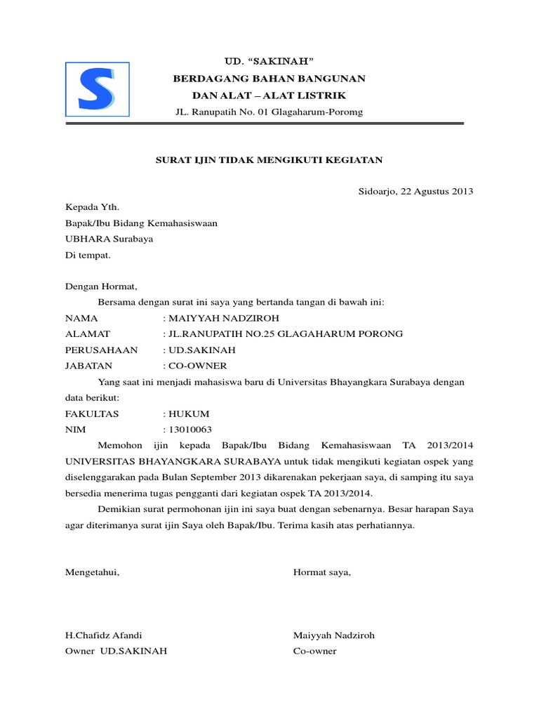 Detail Surat Izin Untuk Mengikuti Kegiatan Nomer 20