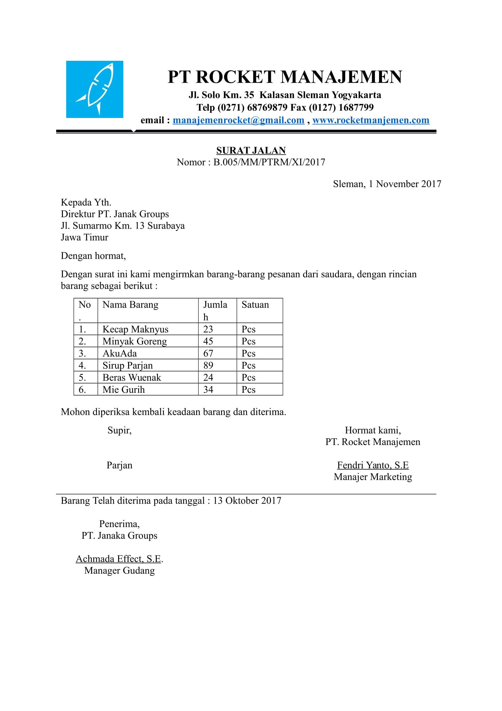 Detail Surat Jalan Bahasa Inggris Nomer 2