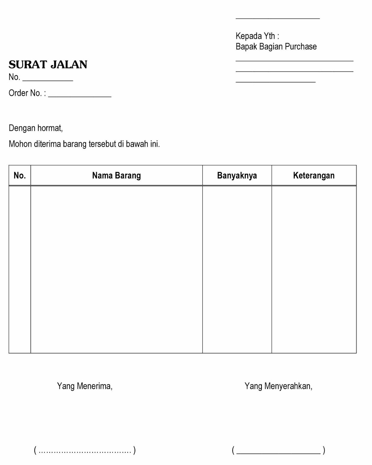 Detail Surat Jalan Dalam Bahasa Inggris Nomer 10