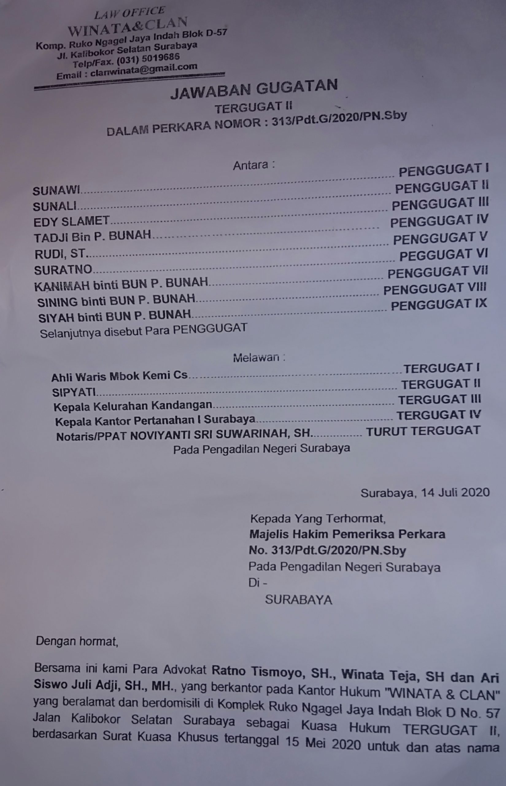 Detail Surat Jawaban Gugatan Nomer 47