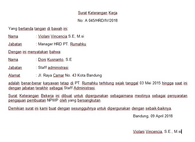 Detail Surat Keterangan Kerja Bahasa Inggris Nomer 4