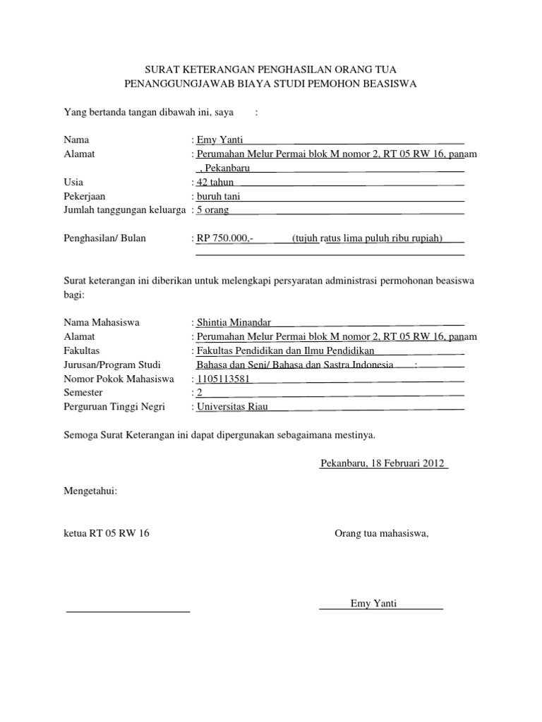 Detail Surat Keterangan Penghasilan Orang Tua Untuk Beasiswa Nomer 47