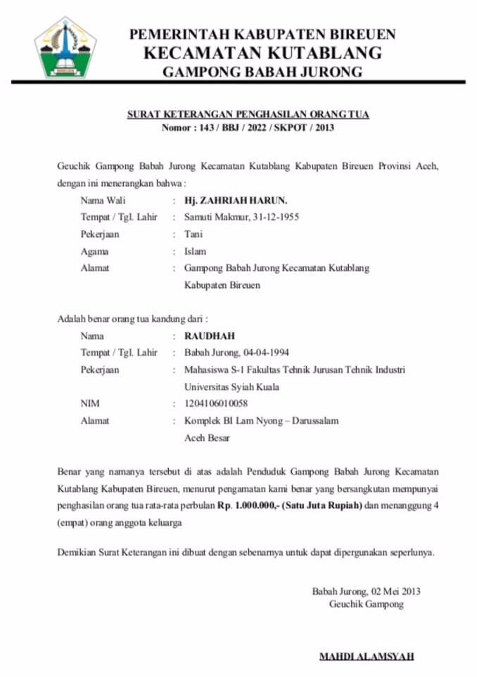 Detail Surat Keterangan Penghasilan Orang Tua Untuk Daftar Kuliah Nomer 41