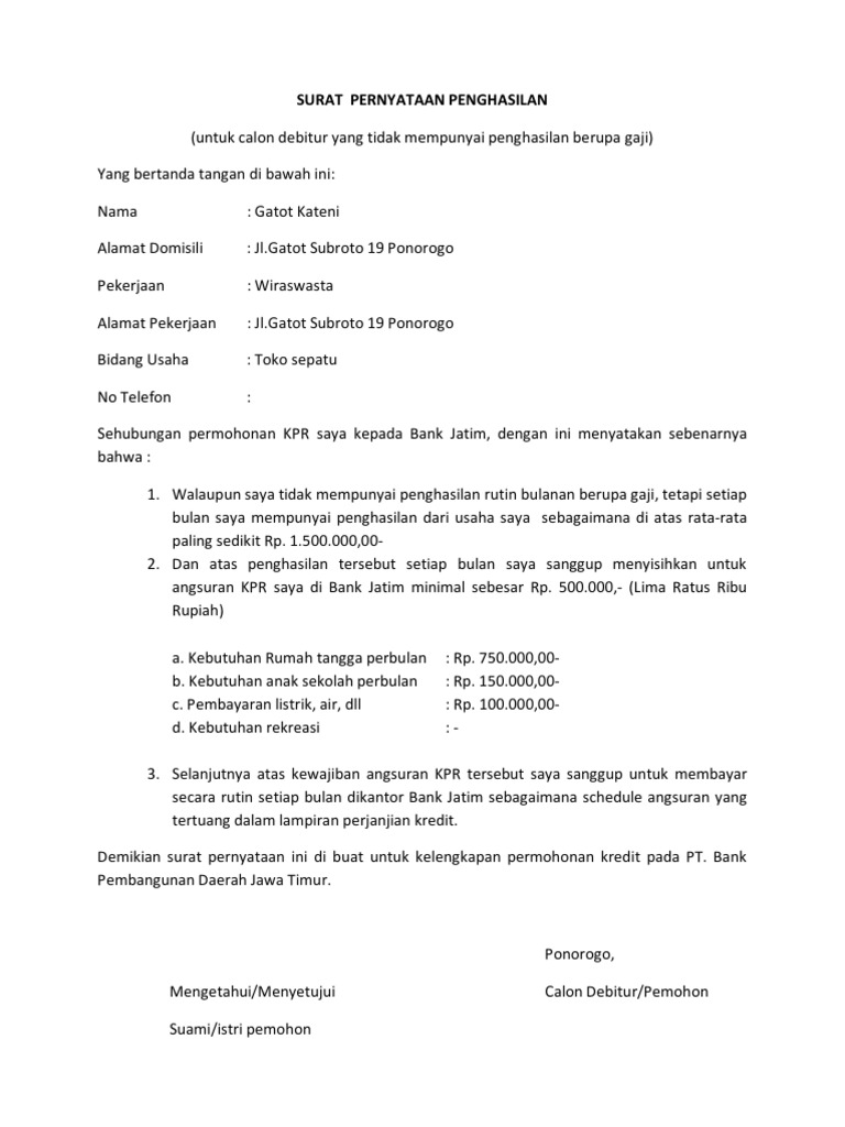 Detail Surat Keterangan Penghasilan Untuk Kpr Nomer 2